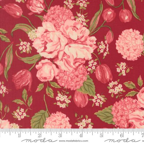 Je Taime Love Garden Florals Scarlet Cotton 44"/45" Fabric Per Yard