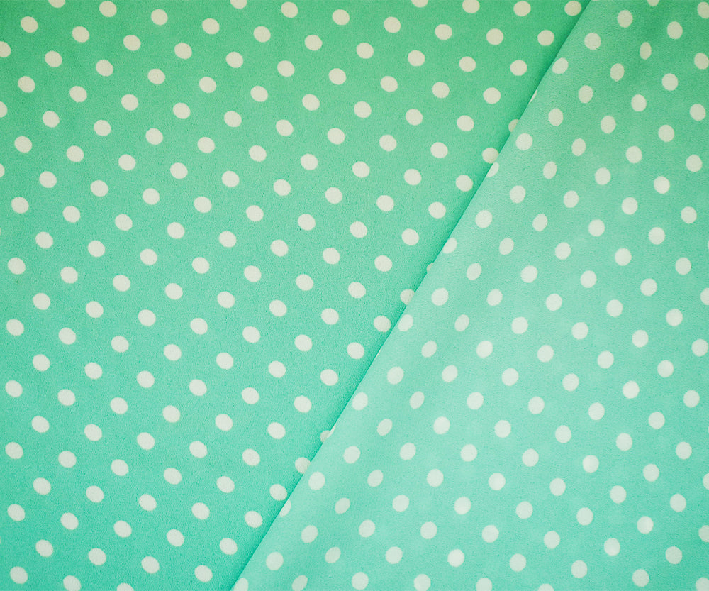 Green-White Polyester Polka Dots Printed Momie Georgette Woven Fabric