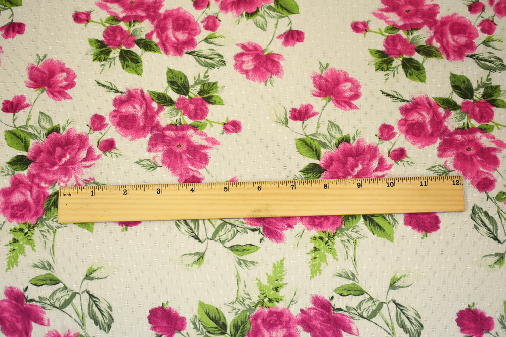 Pink-White-Green Floral Printed Poly Dobby Chiffon Woven Fabric