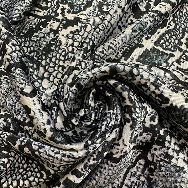 Black Multi Reptile Print Poly Charmeuse Satin Fabric
