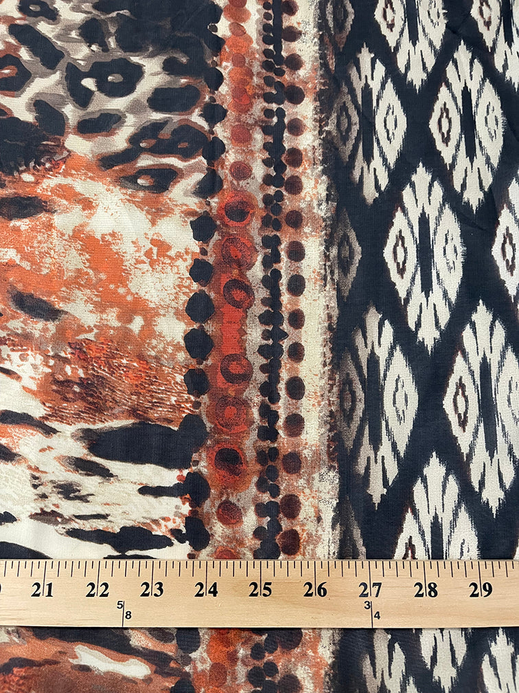 Rust Multi Animal Border Print Chiffon Fabric - Linda's Electric