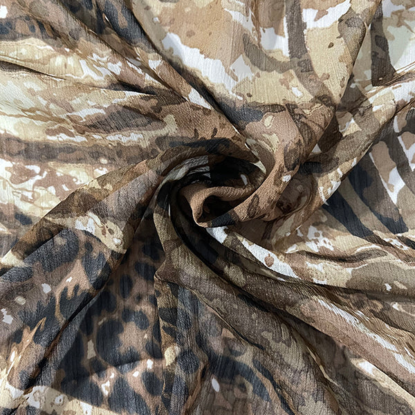 Olive Multi Animal Print Crinkled Chiffon Fabric