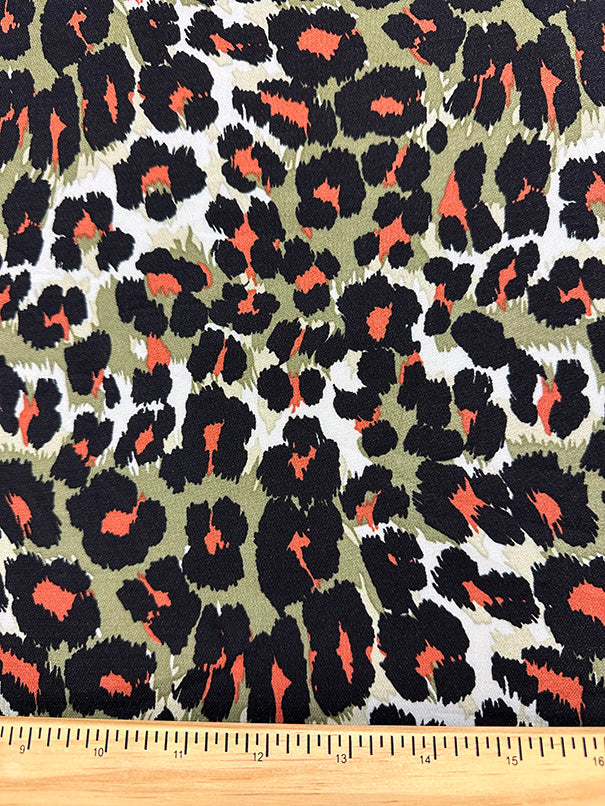 Olive Green Multi Animal Print Poly Georgette Fabric