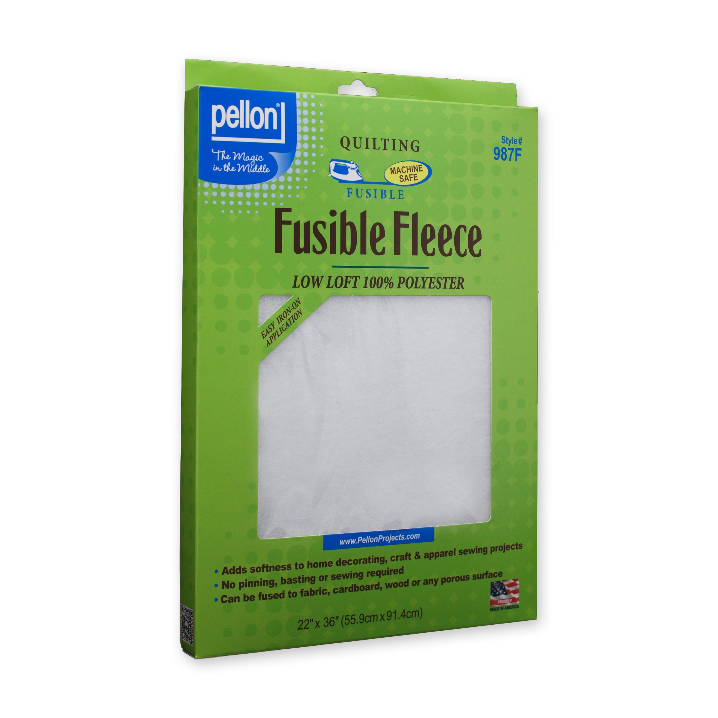 Pellon® 987F Fusible Fleece 22" x 36" Package. Color: White.