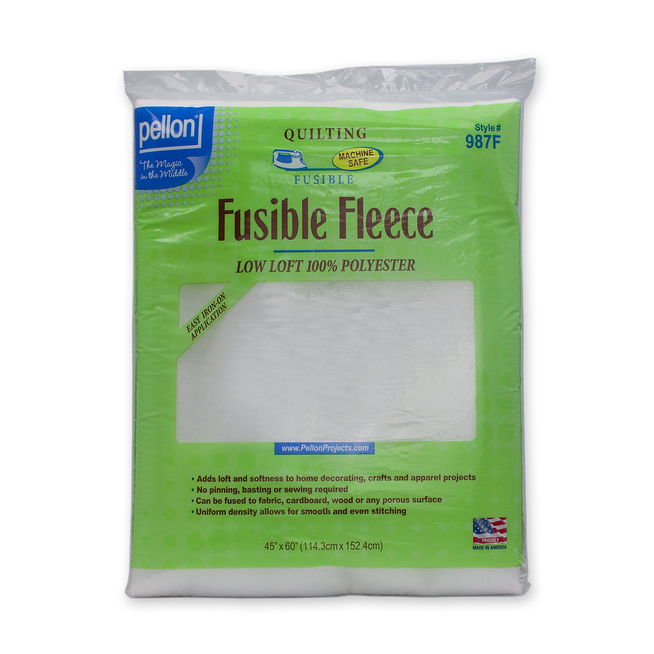 Pellon® 987F Fusible Fleece 45" x 60" Package. Color: White.