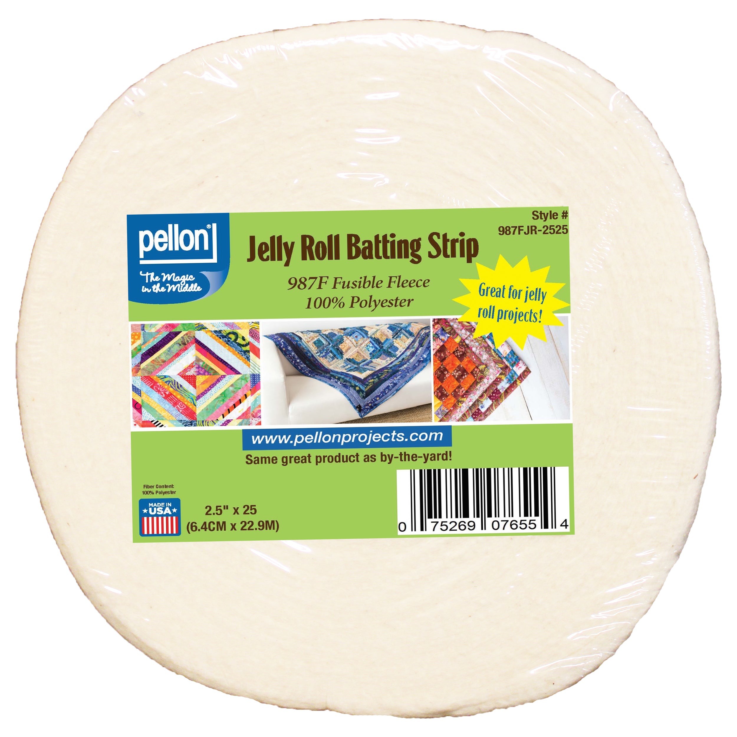 Pellon® 987F Fusible Fleece 2.5" x 25 yds Jelly Roll Strip Package. Color: White.