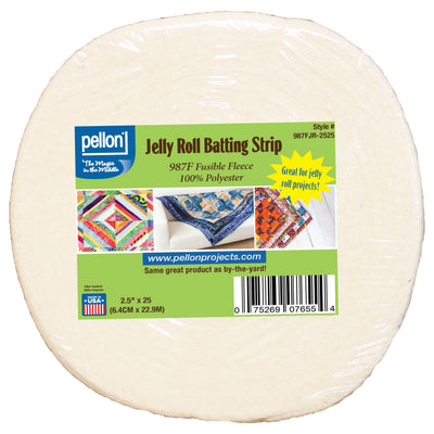 Pellon® 987F Fusible Fleece 2.5" x 25 yds Jelly Roll Strip Package. Color: White.