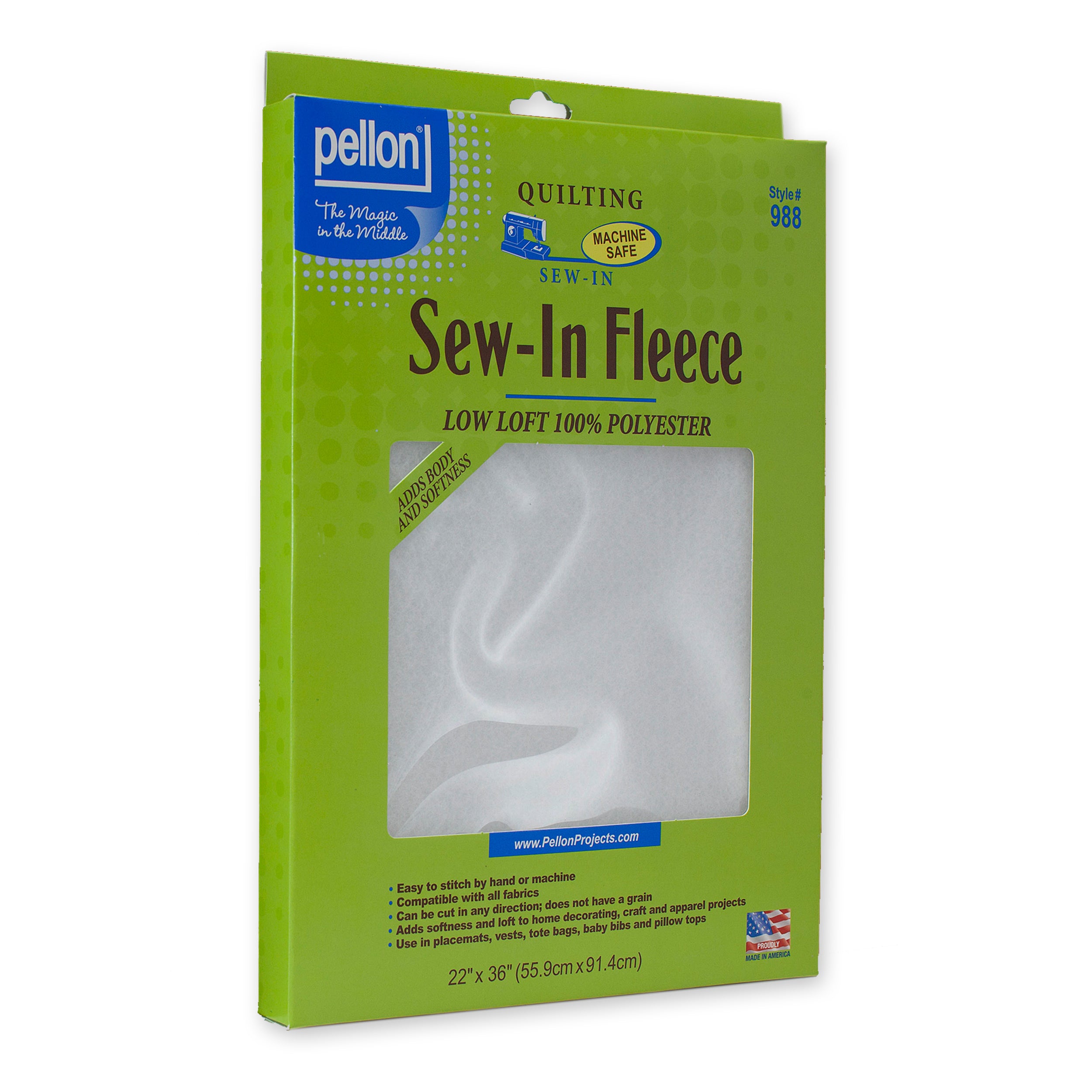 Pellon® 988 Sew-In Fleece 22" x 36" Package. Color: White.