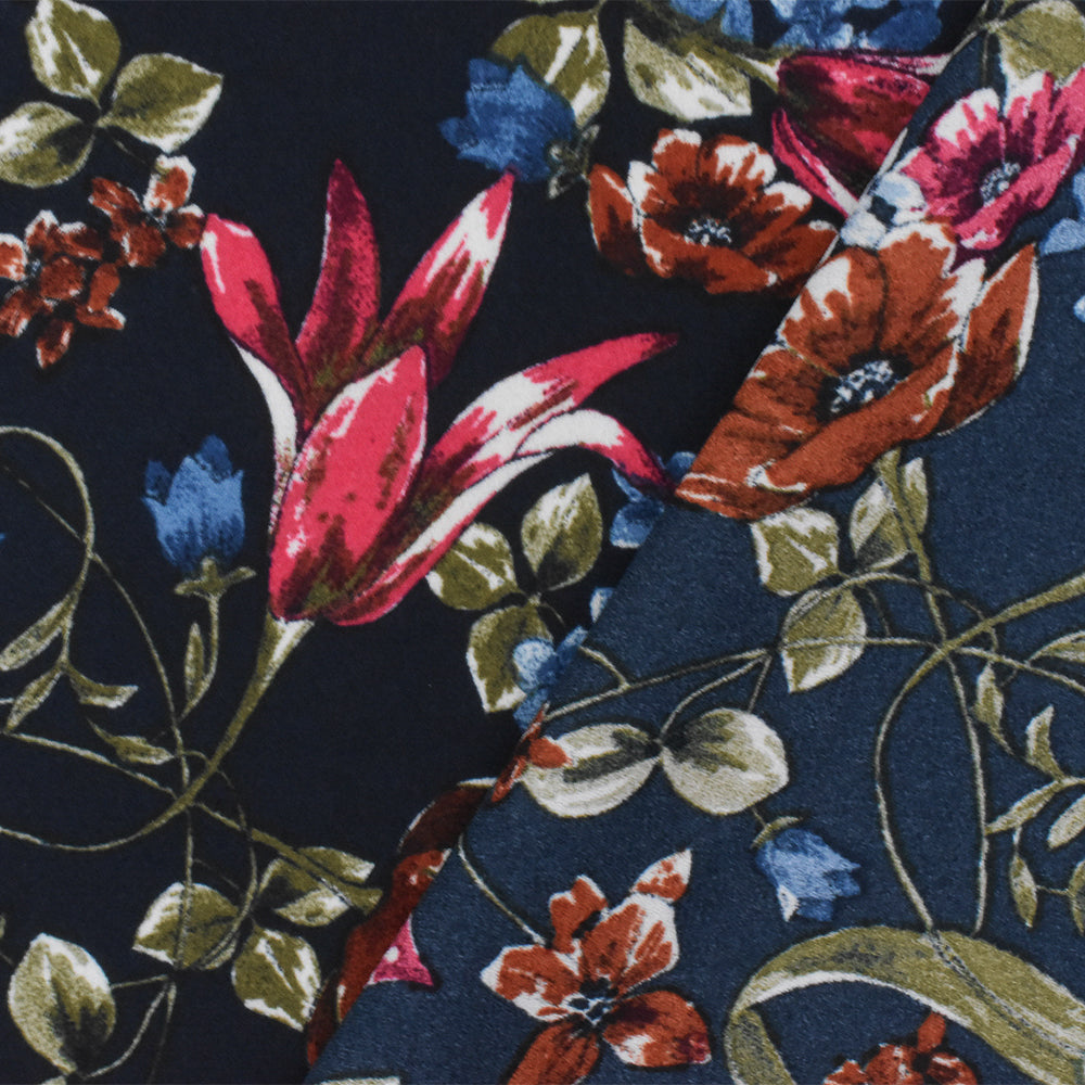 Blue-Red-Multi Floral Printed Poly Georgette Woven Fabric