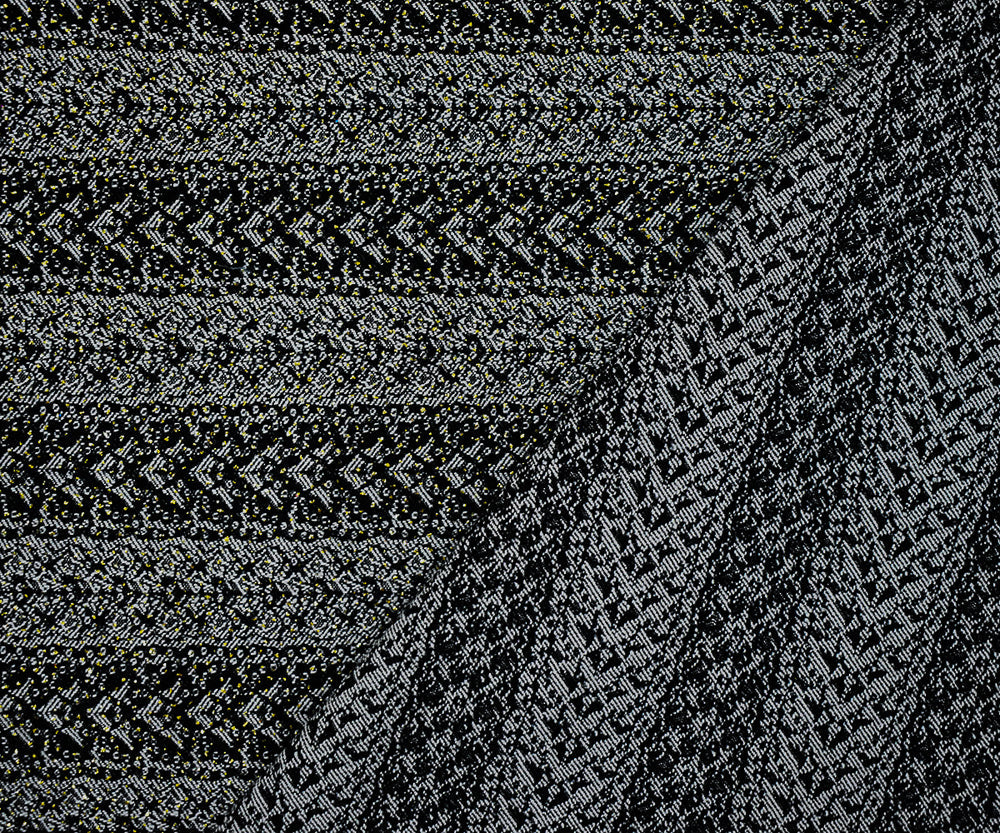 Black-White-Gold Rayon Blend Stretch Lace Stripe Bengaline Jacquard Fabric