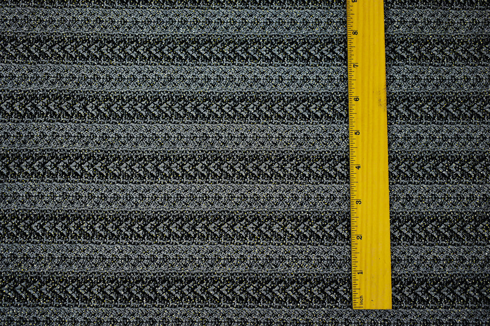 Black-White-Gold Rayon Blend Stretch Lace Stripe Bengaline Jacquard Fabric