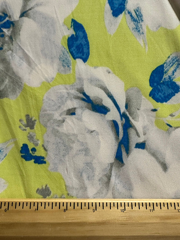 Neon Yellow Floral Print ITY Jersey Knit Fabric