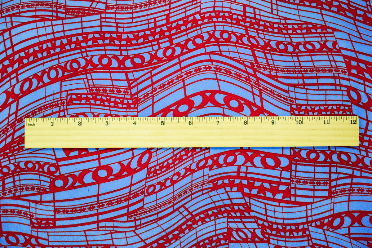 Blue-Red Poly Abstract Pattern Printed Crepe Momie Georgette Woven Fabric