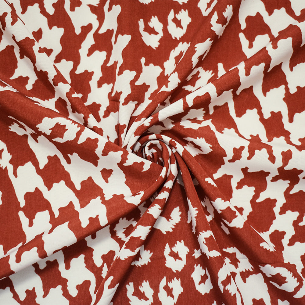 Orange-Beige Poly Abstract Houndstooth-Cheetah Printed Faille Woven Fabric