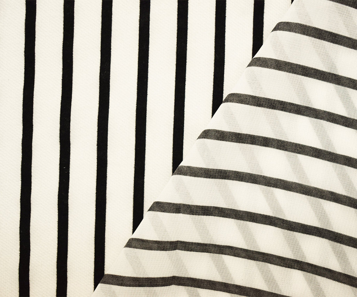 White-Black Nylon Stripe Velvet Flocked Chiffon Woven Fabric