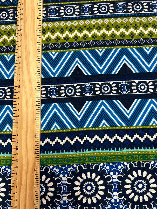 Navy Multi Color Stripe Print Georgette Fabric