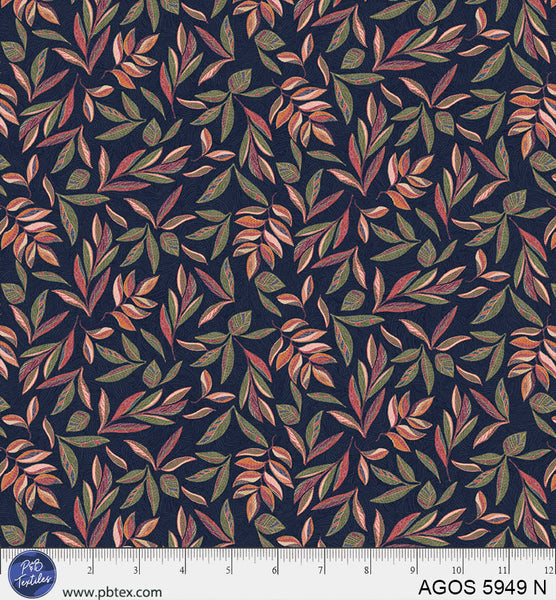 A Garden Of Stitches Navy Blue Leaves 44"/45" Fabric Per Yard