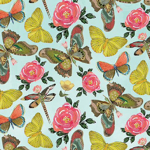 A Heart Led Life - Butterfly Toss - Sky Blue 44" / 45" Fabric Per Yard