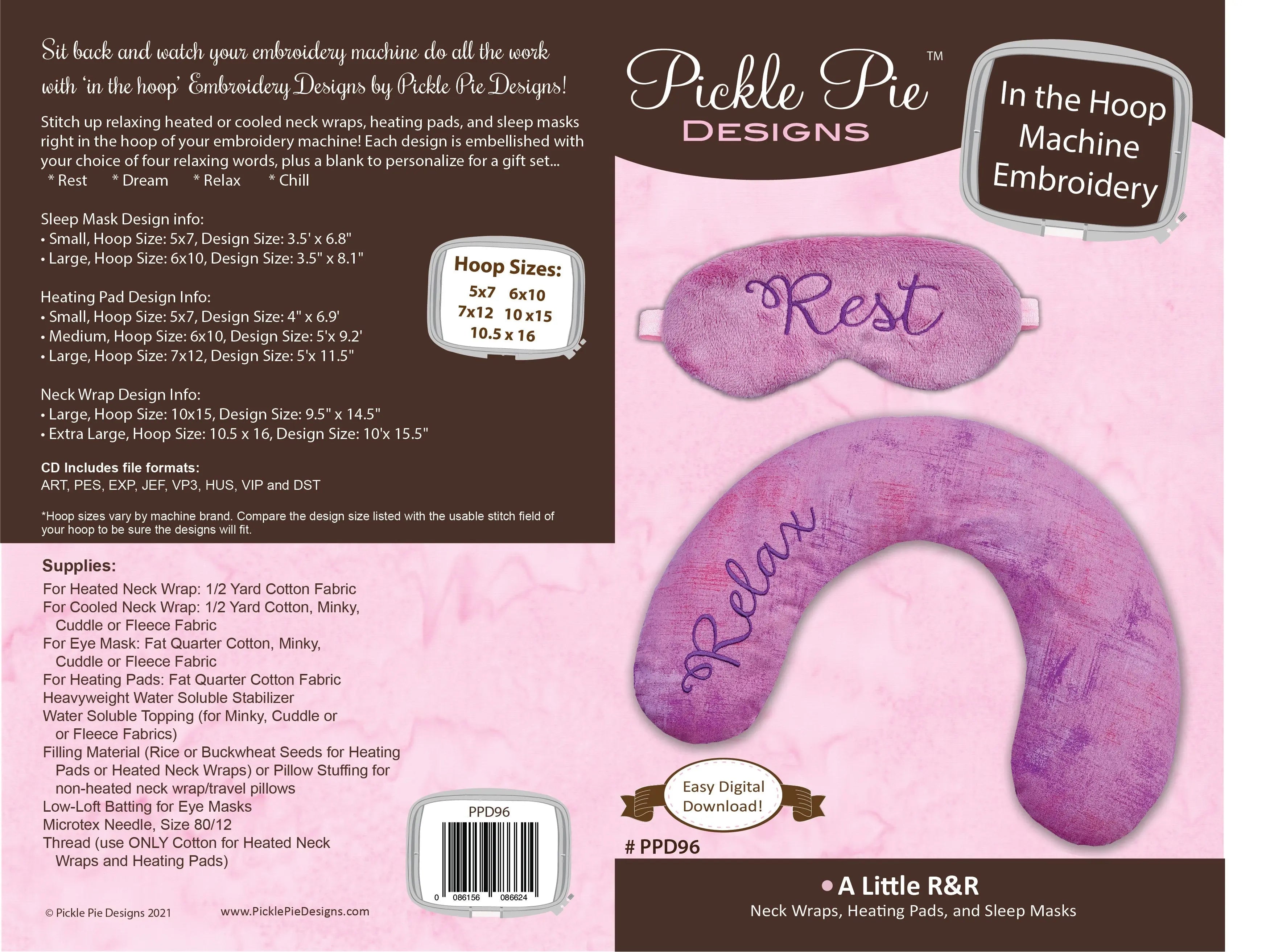 A Little R&R Design In the Hoop Embroidery Design Collection PicklePie Designs