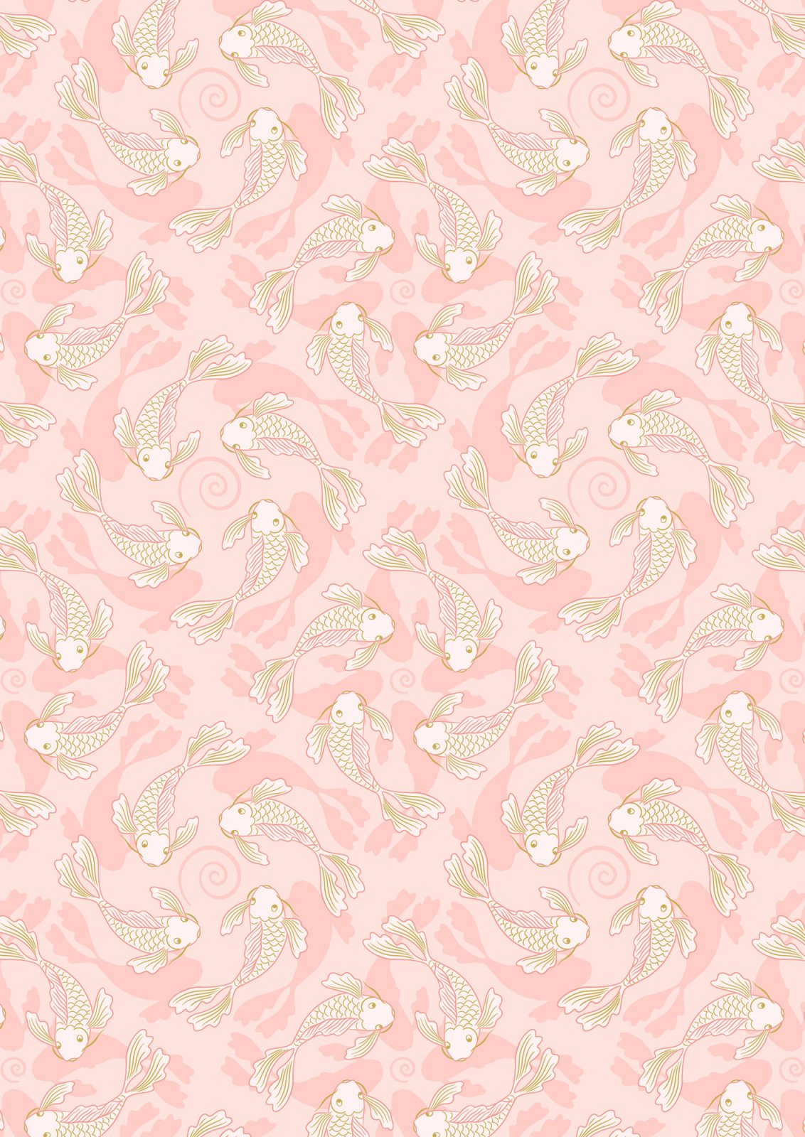 Lewis and Irene Sakura Koi quilting cotton on Warm Pink with gold metallic