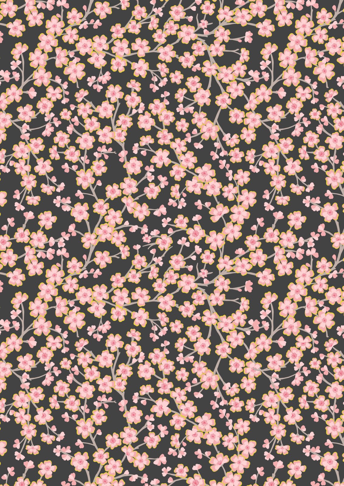 Lewis and Irene Sakura Pink Flowers quilting cotton on Charcoal with gold metallic