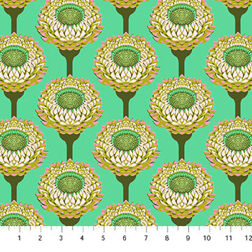 Anna Maria Strawflower quilting fabric in Aqua for Northcott