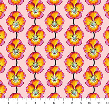 Anna Maria Pansy quilting fabric in Flame for Northcott