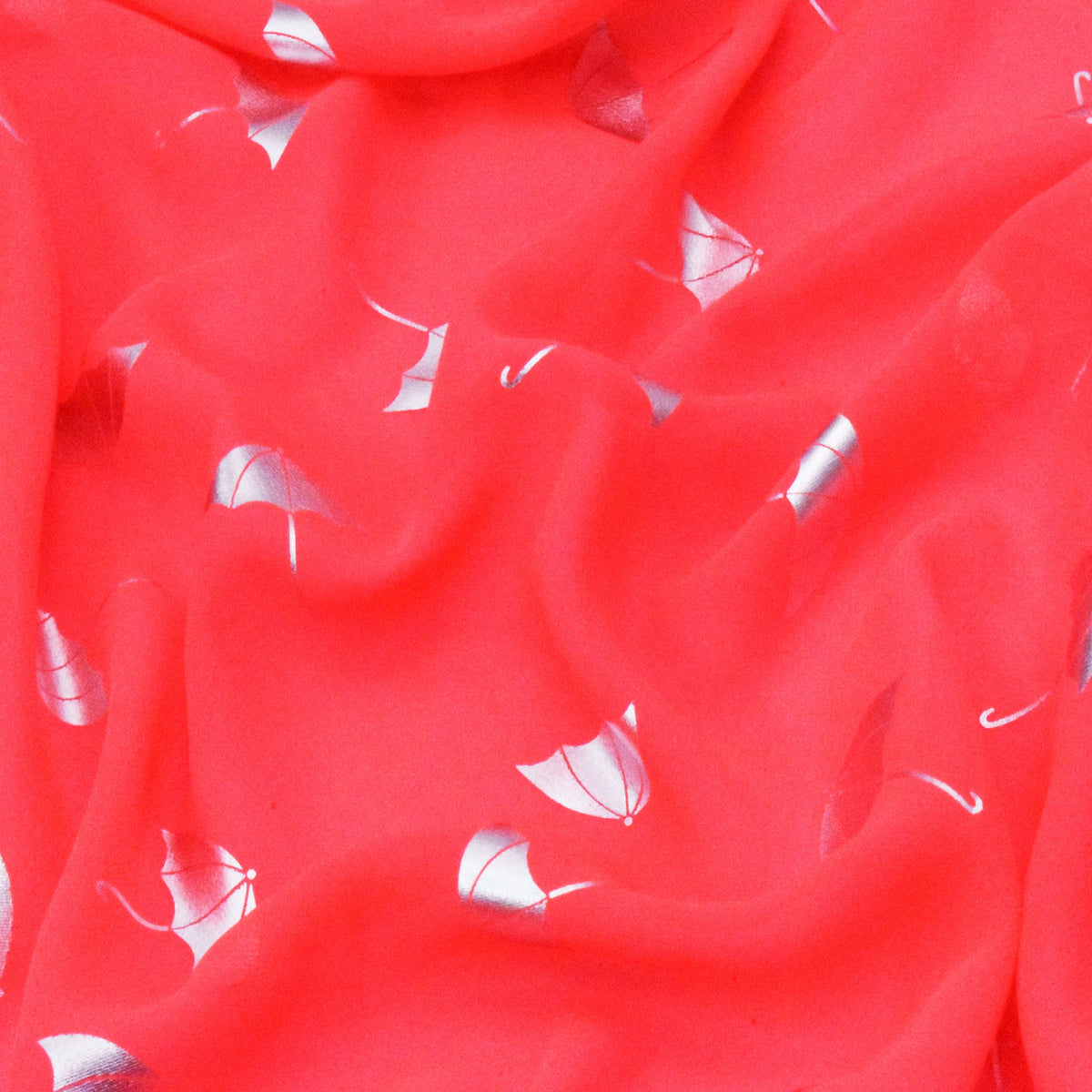 Caral Red-Silver Umbrella Foil Printed Polyester Chiffon Woven Fabric