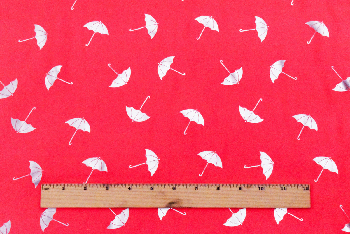 Caral Red-Silver Umbrella Foil Printed Polyester Chiffon Woven Fabric