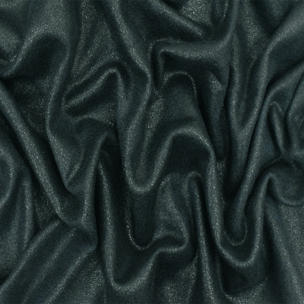 Steel Blue-Bronze Metallic Printed Cotton-Poly French Terry Knit Fabric