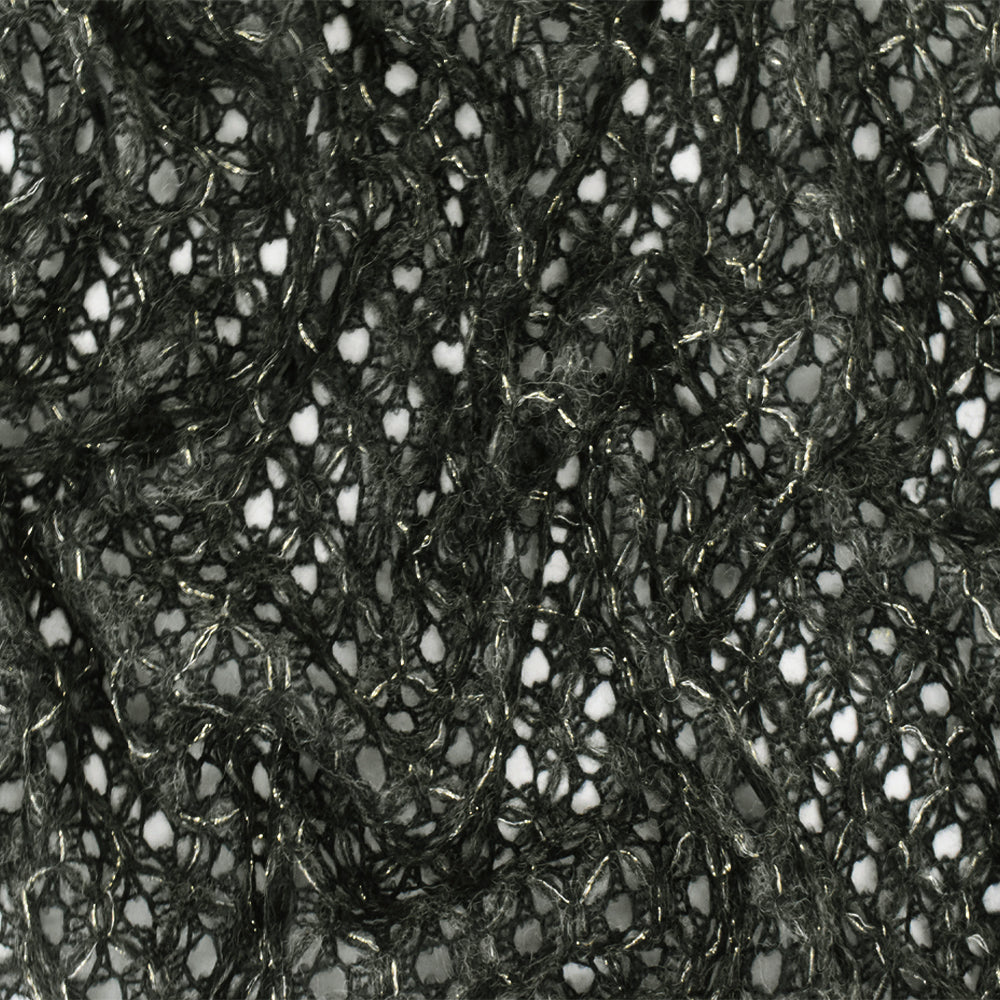 Black-Gold-Gray Diamond Net Wool Blend Crochet Knit Fabric