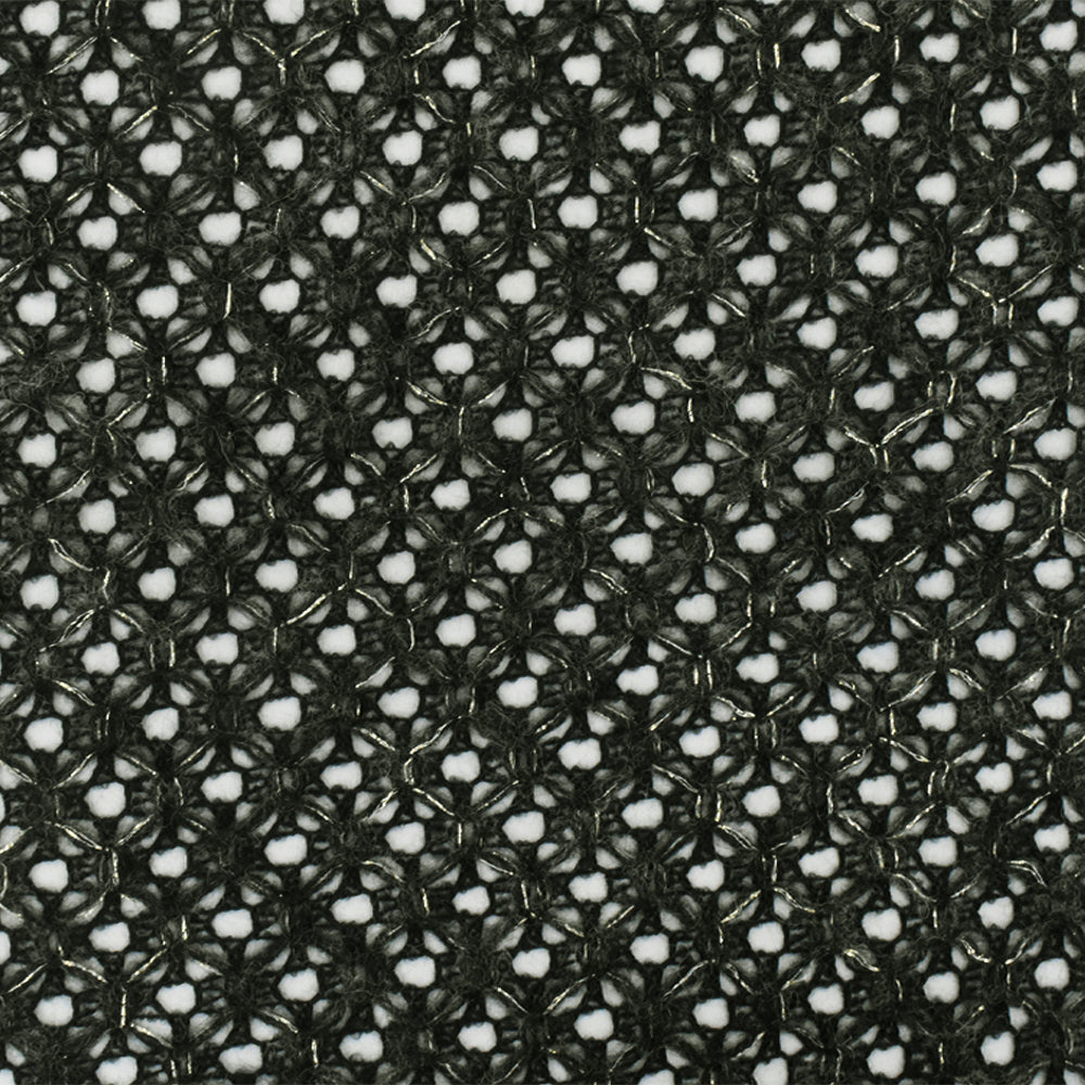 Black-Gold-Gray Diamond Net Wool Blend Crochet Knit Fabric