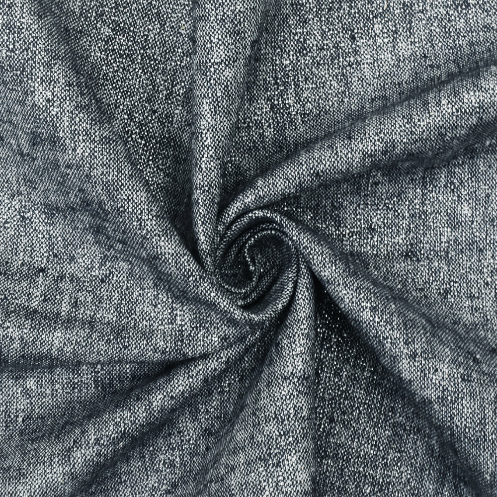 Silver-White-Navy Metallic Texture Stretch Cotton Chambray Woven Fabric
