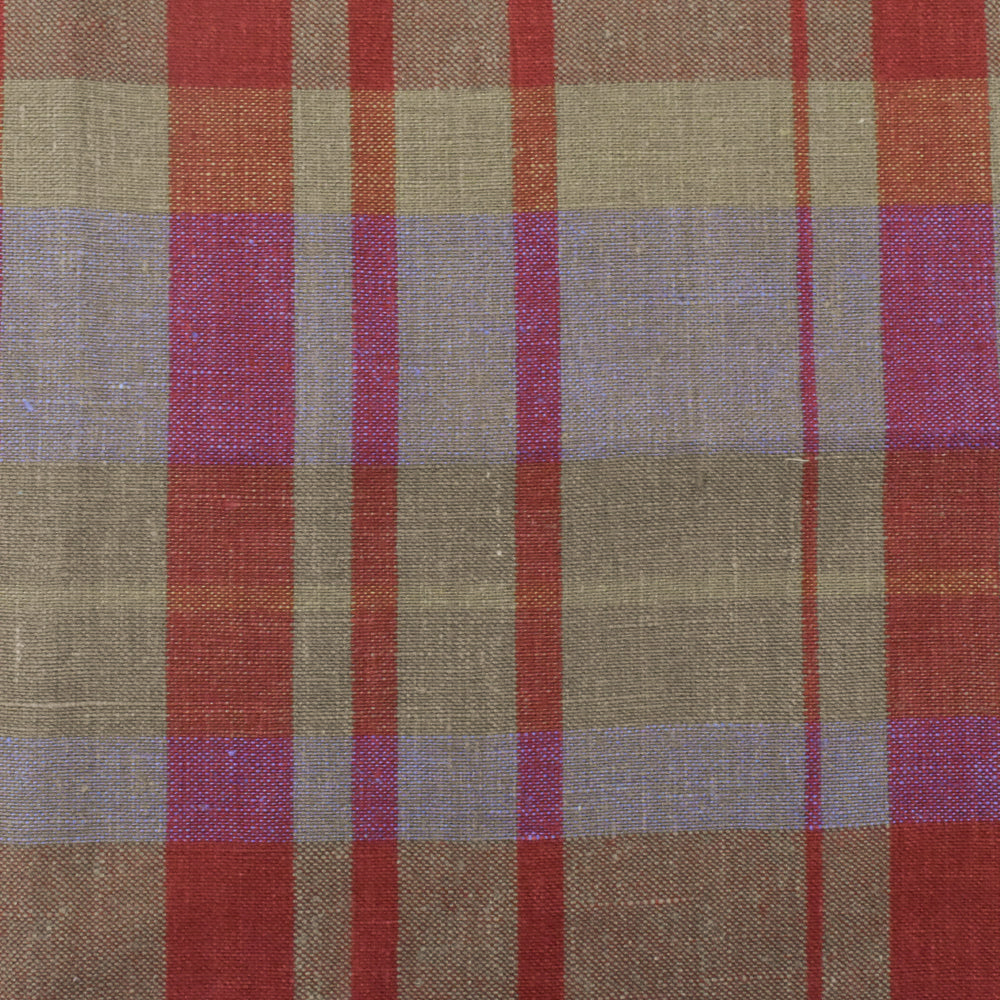 Rustic Red-Beige-Multi Cotton Woven Plaid Madras Fabric