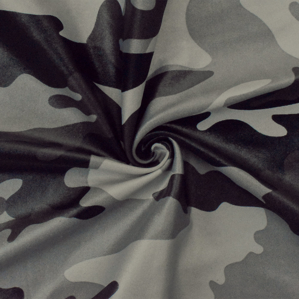 Gray-Black-Multi Famous Maker Camo Print Nylon Tricot Swimwear Knit Fabric