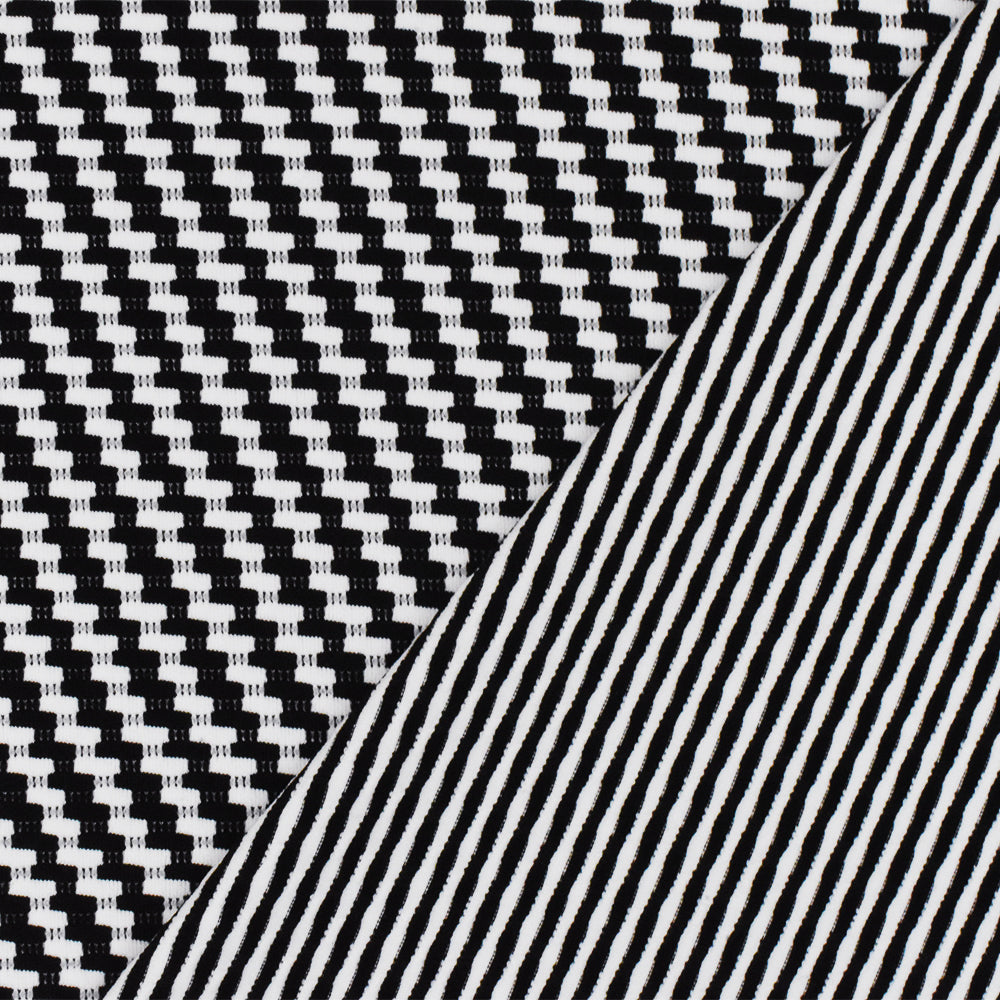Black-White Famous Maker Twill Patterned Jacquard Activewear Knit Fabric