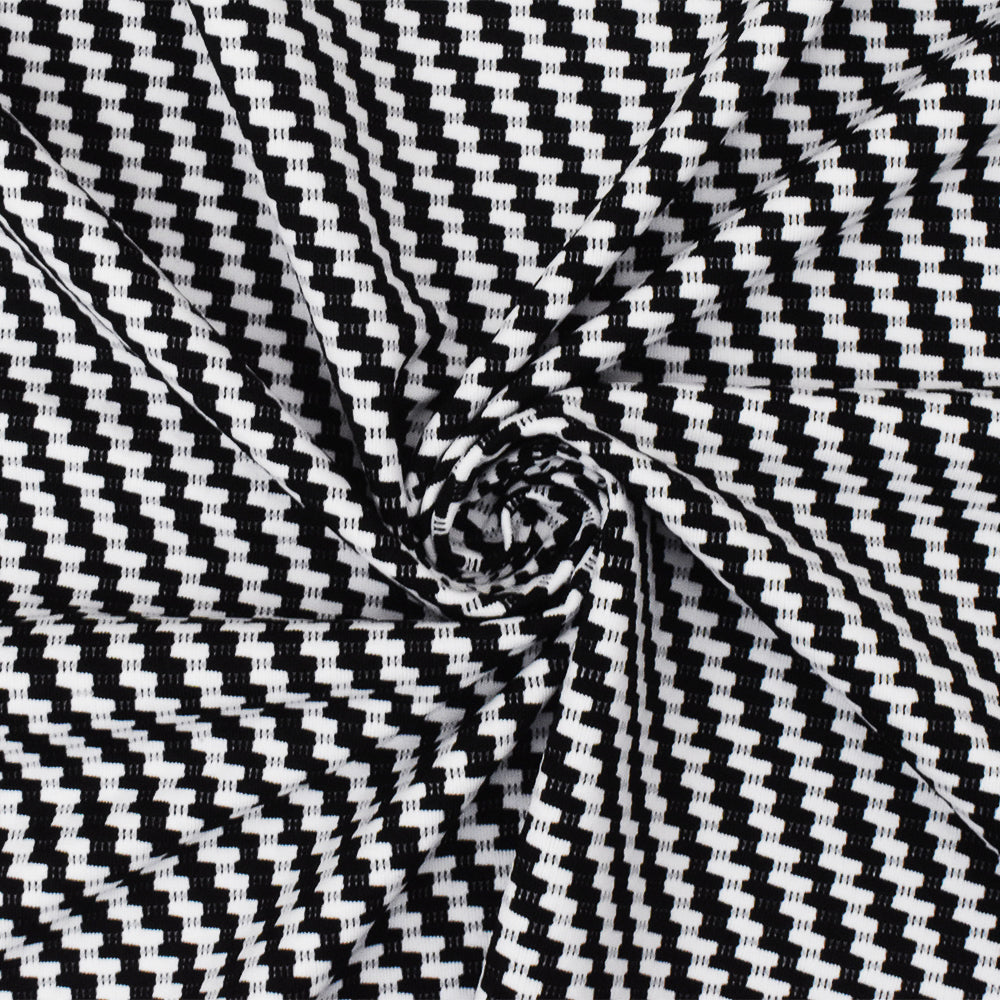 Black-White Famous Maker Twill Patterned Jacquard Activewear Knit Fabric