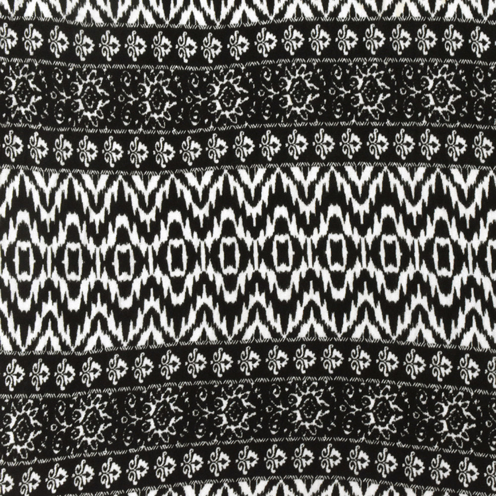 Black-White Pillar And Aztec Printed Rayon Stretch Jersey Knit Fabric