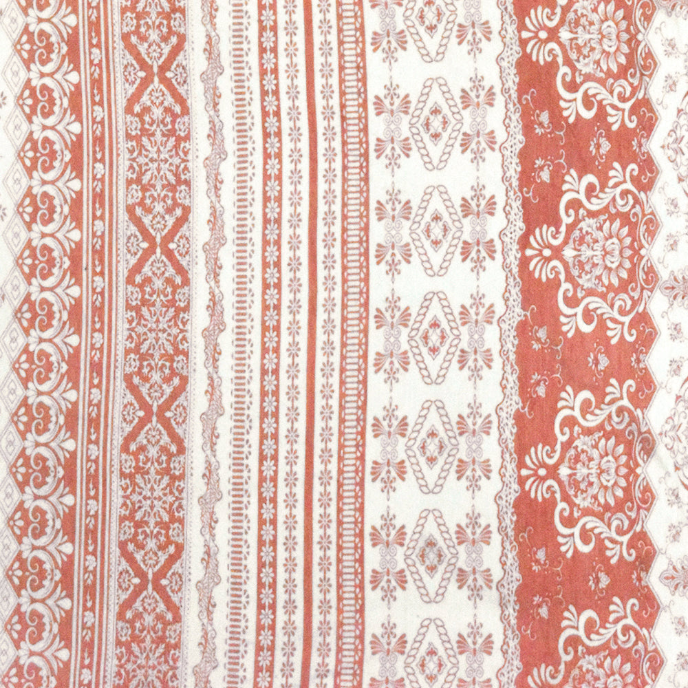 Ivory-Rose Pink Pillar Printed Rayon Stretch Jersey Knit Fabric