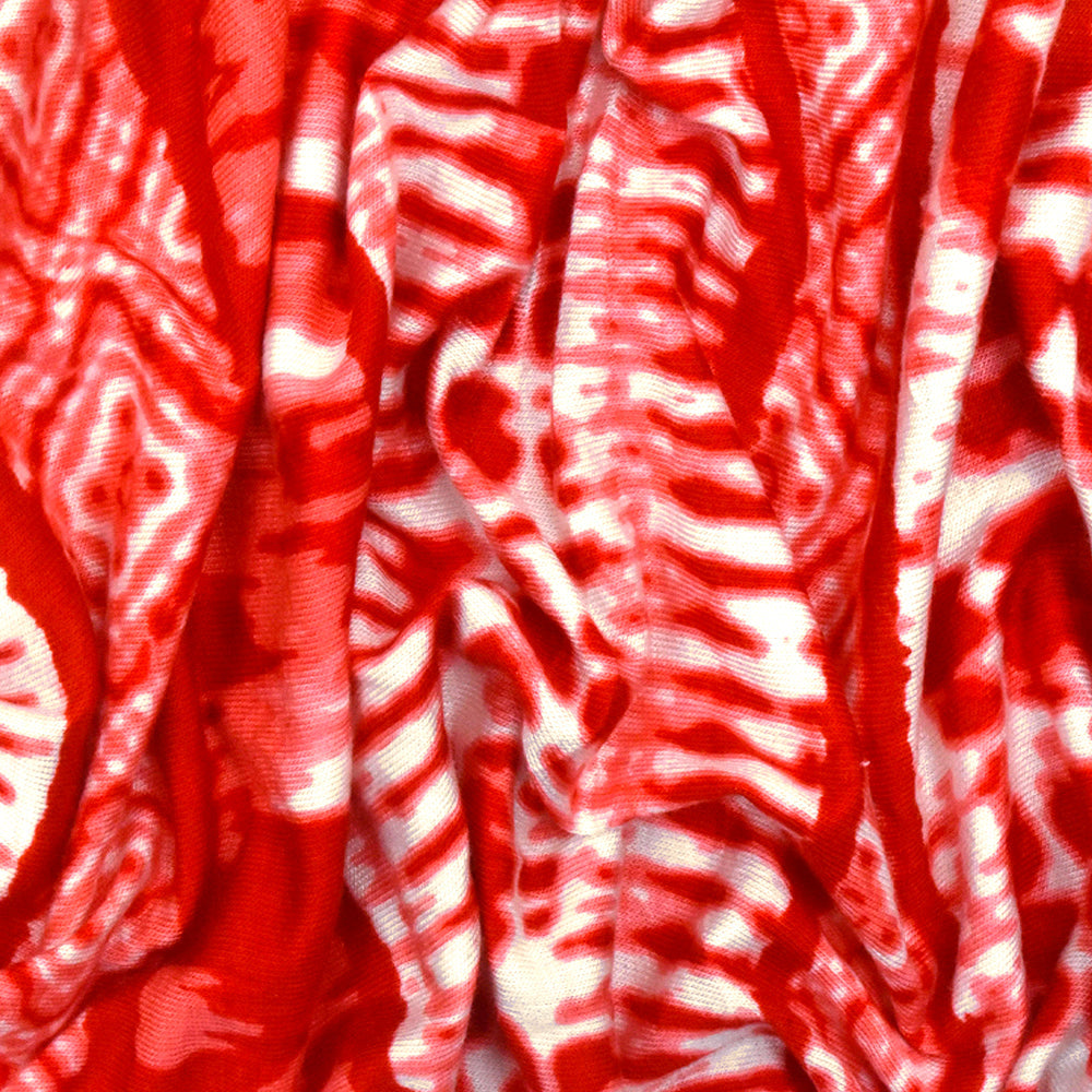 Ivory-Pink Tie Dye And Aztec Stripe Printed Rayon Stretch Jersey Knit Fabric