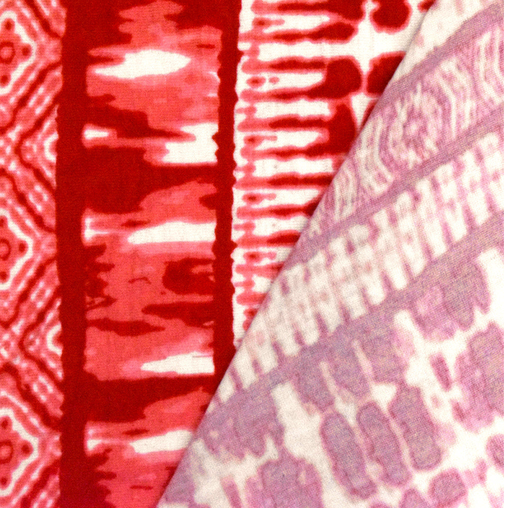 Ivory-Pink Tie Dye And Aztec Stripe Printed Rayon Stretch Jersey Knit Fabric