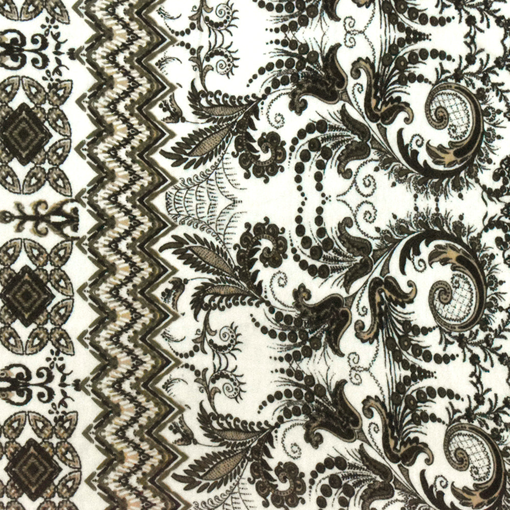 Ivory-Multi Baroque Chevron Printed Slub Rayon Stretch Jersey Knit Fabric