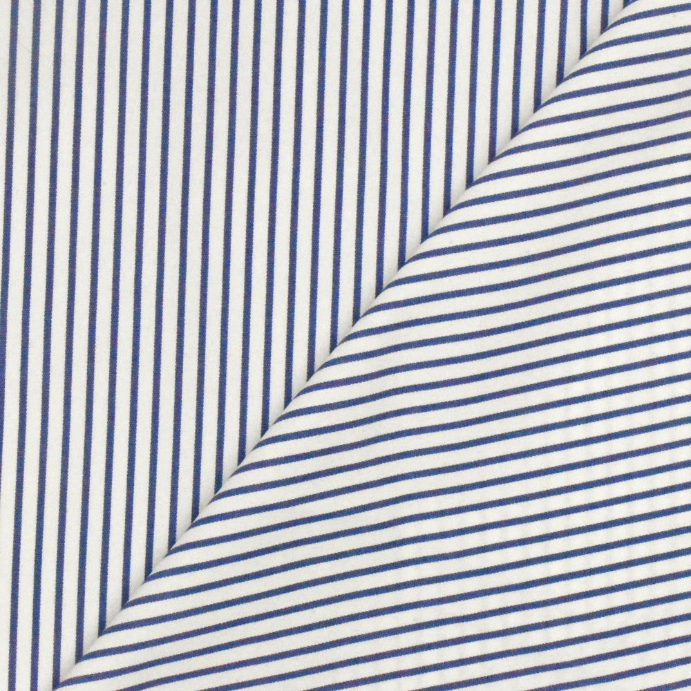 Ultramarine Blue-White Stripe Polyester Shirting Woven Fabric