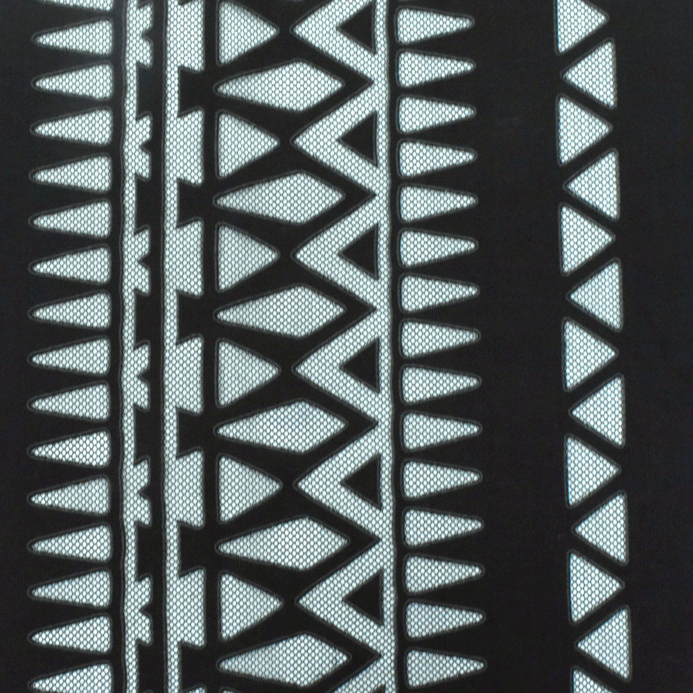 Black-Gray Tribal Printed Cotton-Poly Burnout Mesh Fabric