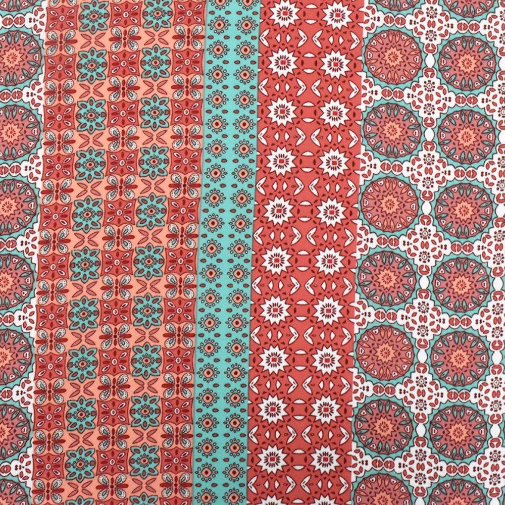 Carol Pink-Teal-Multi Moroccan Printed Polyester Georgette Woven Fabric