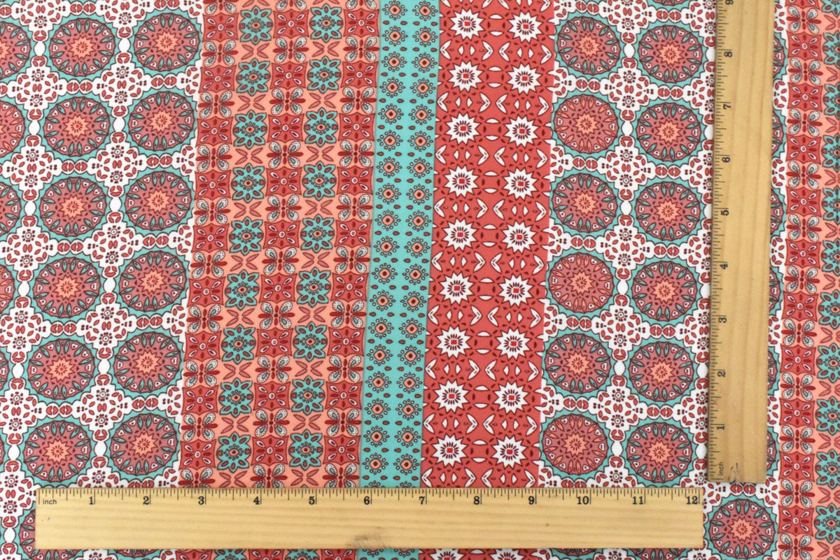 Carol Pink-Teal-Multi Moroccan Printed Polyester Georgette Woven Fabric
