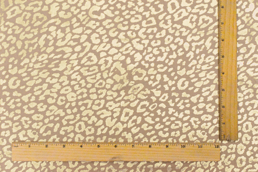 Simple Beige-Gold Leopard Printed Stretch Tricot Swimwear Knit Fabric