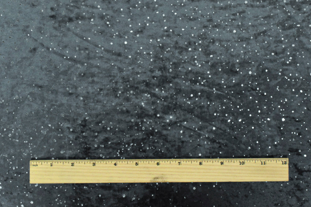 Galaxy Blue-Silver Drip Dot Pattern Printed Stretch Velvet Knit Fabric