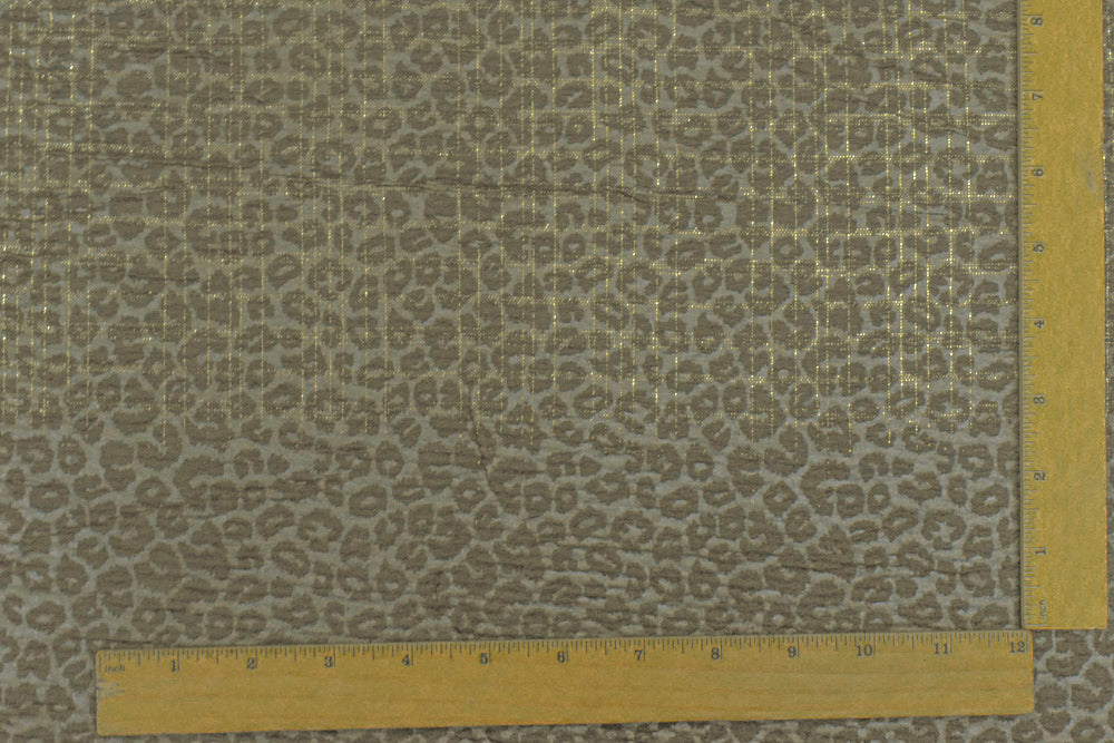 Ash Olive-Gold Crinkle Leopard Metallic Plaid Stretch Double Knit Fabric