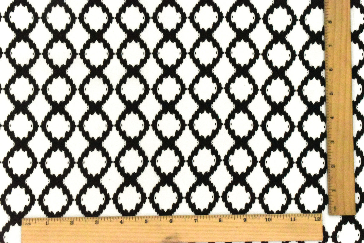 Black-White Famous Designer Ikat Ogee Printed Cotton Crepe Faille Fabric